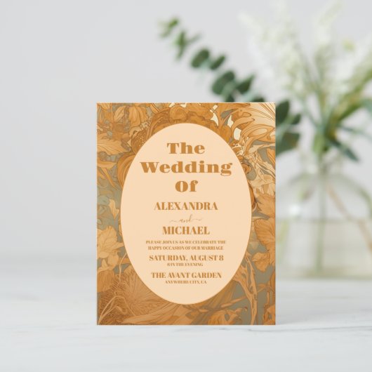 Budget Gold Floral Art Nouveau Hochzeit (Stehend Vorderseite)