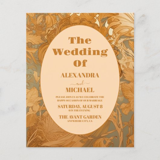 Budget Gold Floral Art Nouveau Hochzeit (Vorderseite)