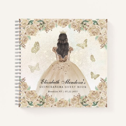 Budget Gold Floral Princess Quinceañera Guestbook Notizblock (Vorderseite)