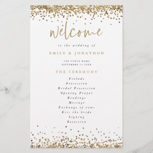 Budget Gold Glitter Confetti Wedding Program (Vorderseite)