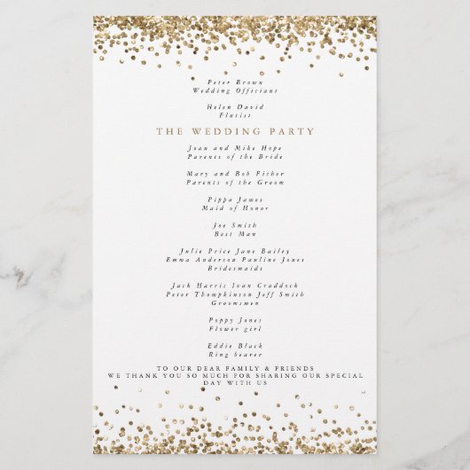 Budget Gold Glitter Confetti Wedding Program (Rückseite)