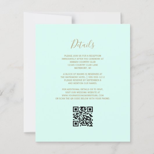 Budget Gold Glitter Mint Green QR Code Wedding (Rückseite)