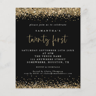 Budget Gold Glitzer 21. Schwarze Party Einladung
