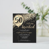 Budget Gold Glitzer Balloon Black 50. Geburtstag (Stehend Vorderseite)