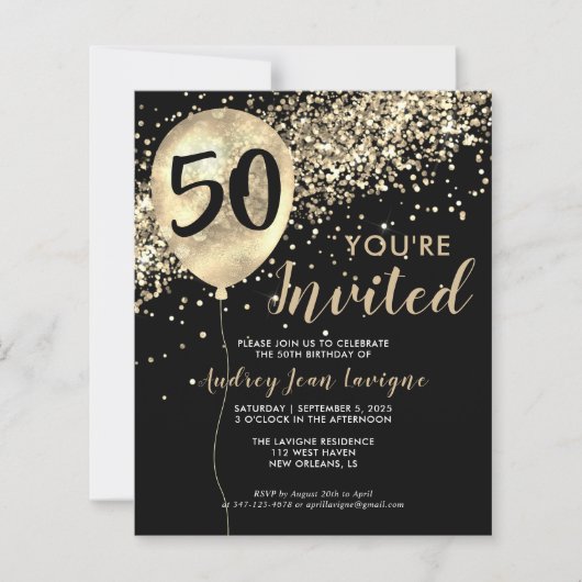 Budget Gold Glitzer Balloon Black 50. Geburtstag (Vorderseite)