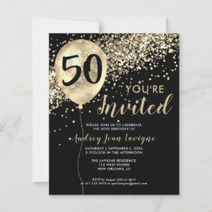 Budget Gold Glitzer Balloon Black 50. Geburtstag