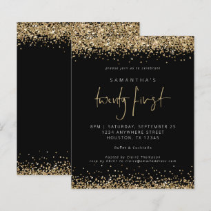 Budget Gold Glitzer Black 21. Party Einladung