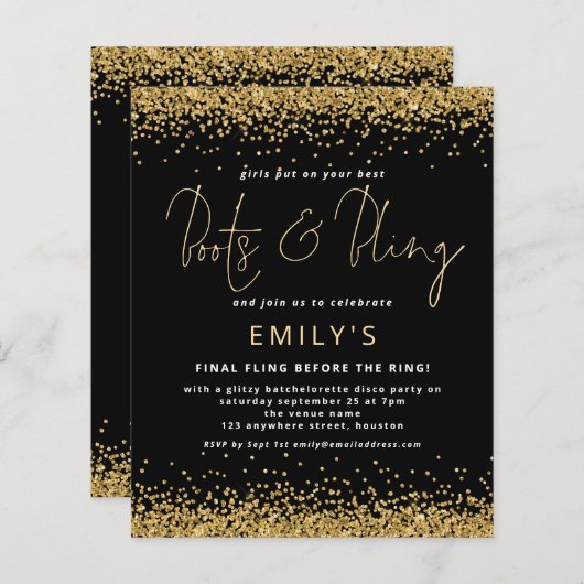 BUDGET Gold Glitzer Black Bacheloretto (Vorne/Hinten)