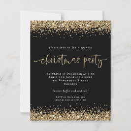 Budget Gold Glitzer Black Christmas Party Einladun