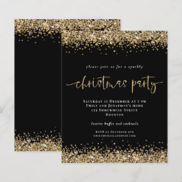 Budget Gold Glitzer Black Christmas Party Einladun