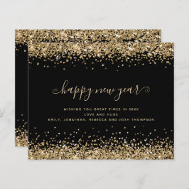 Budget Gold Glitzer Black Happy New Year Card