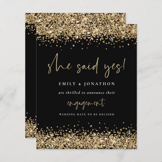 Budget Gold Glitzer Black Sie sagte ja Verlobung (Vorne/Hinten)
