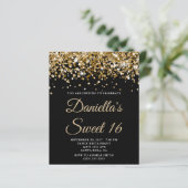 Budget Gold Glitzer Black Sweet 16 Einladung (Stehend Vorderseite)