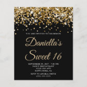 Budget Gold Glitzer Black Sweet 16 Einladung (Vorderseite)
