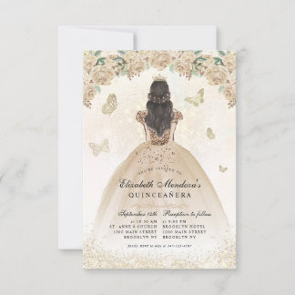 Budget Gold Glitzer Bloral Princess Quinceañera Mitteilungskarte