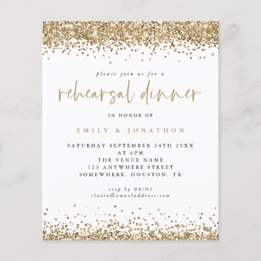 Budget Gold Glitzer Border Probe Dinner einladen (Vorderseite)