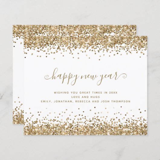 Budget Gold Glitzer Borders Happy New Year Card (Vorne/Hinten)