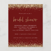 Budget Gold Glitzer Brautparty Burgundy Einladung (Vorderseite)