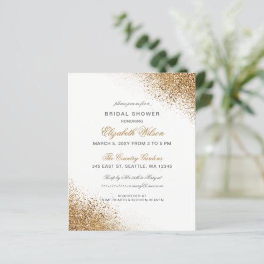 Budget Gold Glitzer Bridal Dusche Einladung (Stehend Vorderseite)