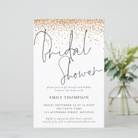 Budget Gold Glitzer Bridal Dusche Einladung (Stehend Vorderseite)