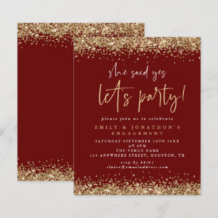 Budget Gold Glitzer Burgundy Verlobung Einladung