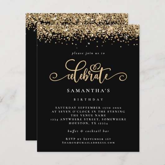 Budget Gold Glitzer Celebrate Birthday Black (Vorne/Hinten)
