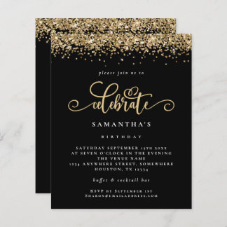 Budget Gold Glitzer Celebrate Birthday Black