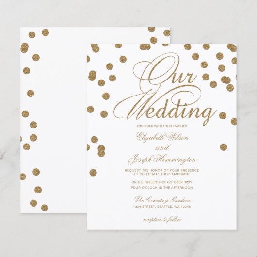 Budget Gold Glitzer Confetti Hochzeit Einladung (Vorne/Hinten)