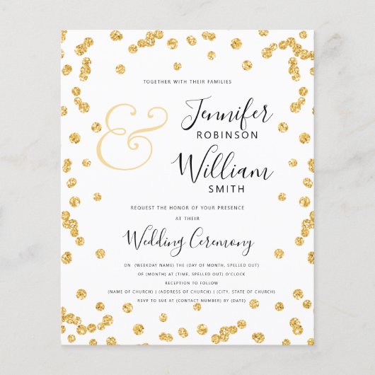 BUDGET Gold Glitzer Confetti Script Wedding Flyer (Vorne)