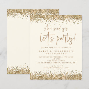 Budget Gold Glitzer Creme Verlobung Einladung