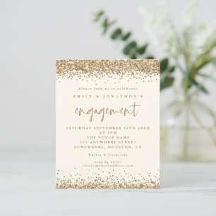 Budget Gold Glitzer Creme Verlobung Einladung