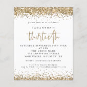 Budget Gold Glitzer Dreißigste Party Einladung (Vorderseite)