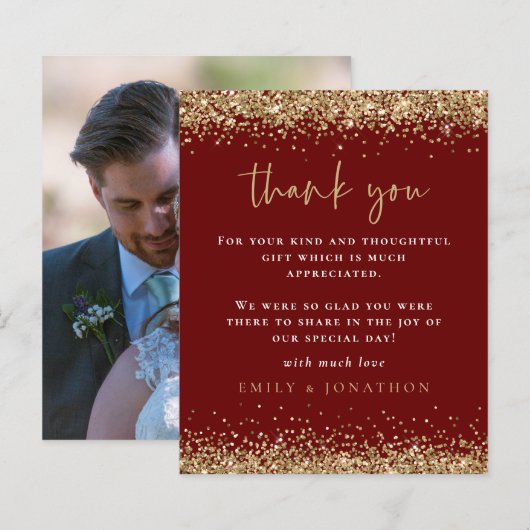 Budget Gold Glitzer Foto Hochzeit Burgundy Dank (Vorne/Hinten)