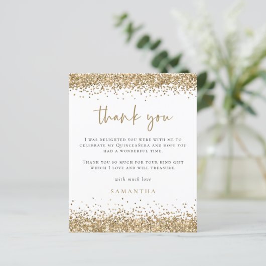 Budget Gold Glitzer Foto Quinceañera Vielen Dank (Stehend Vorderseite)