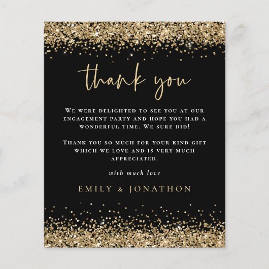 Budget Gold Glitzer Foto Verlobung Black Danke (Vorderseite)