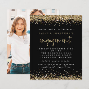 Budget Gold Glitzer Foto Verlobung Black Einladung