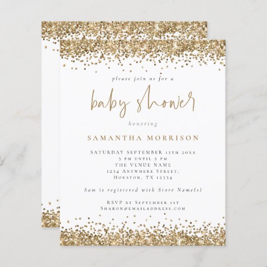 Budget Gold Glitzer Girl Boy Kinderdusche Einladun (Vorne/Hinten)