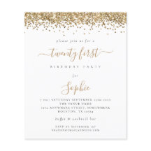 Budget Gold Glitzer Girly 21. Party Einladung