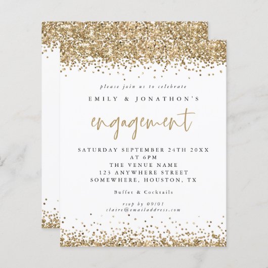 Budget Gold Glitzer Grenz Verlobung Einladung (Vorne/Hinten)