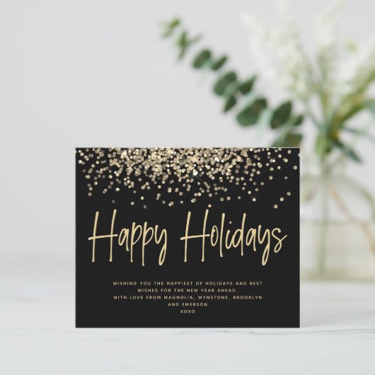BUDGET Gold Glitzer Happy Holidays Card (Stehend Vorderseite)