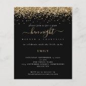 Budget Gold Glitzer Hen Night Black Einladung (Vorderseite)