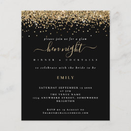 Budget Gold Glitzer Hen Night Black Einladung