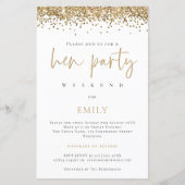 Budget Gold Glitzer Hen Party Weekend Einladung (Vorderseite)