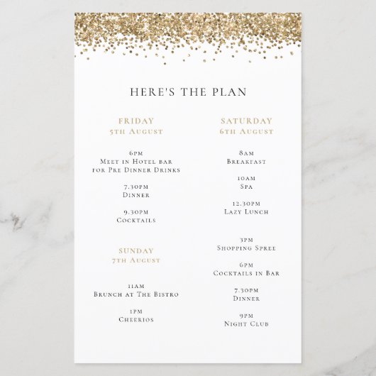 Budget Gold Glitzer Hen Party Weekend Weiße Einlad (Rückseite)