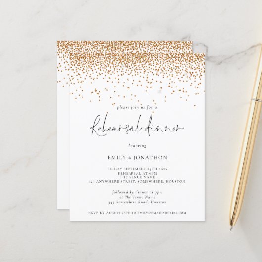 Budget Gold Glitzer Hochzeit Probe Dinner (Vorderseite/Rückseite Beispiel)