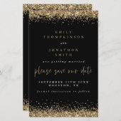 Budget Gold Glitzer Hochzeit Save the Date Schwarz (Vorne/Hinten)