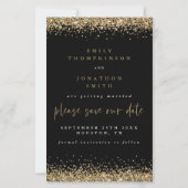 Budget Gold Glitzer Hochzeit Save the Date Schwarz (Vorderseite)