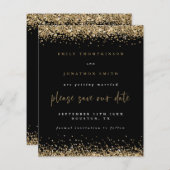 Budget Gold Glitzer Hochzeit Save the Date Schwarz (Vorne/Hinten)