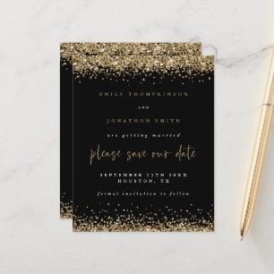 Budget Gold Glitzer Hochzeit Save the Date Schwarz