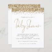 Budget Gold Glitzer Kinderdusche Einladung (Vorne/Hinten)